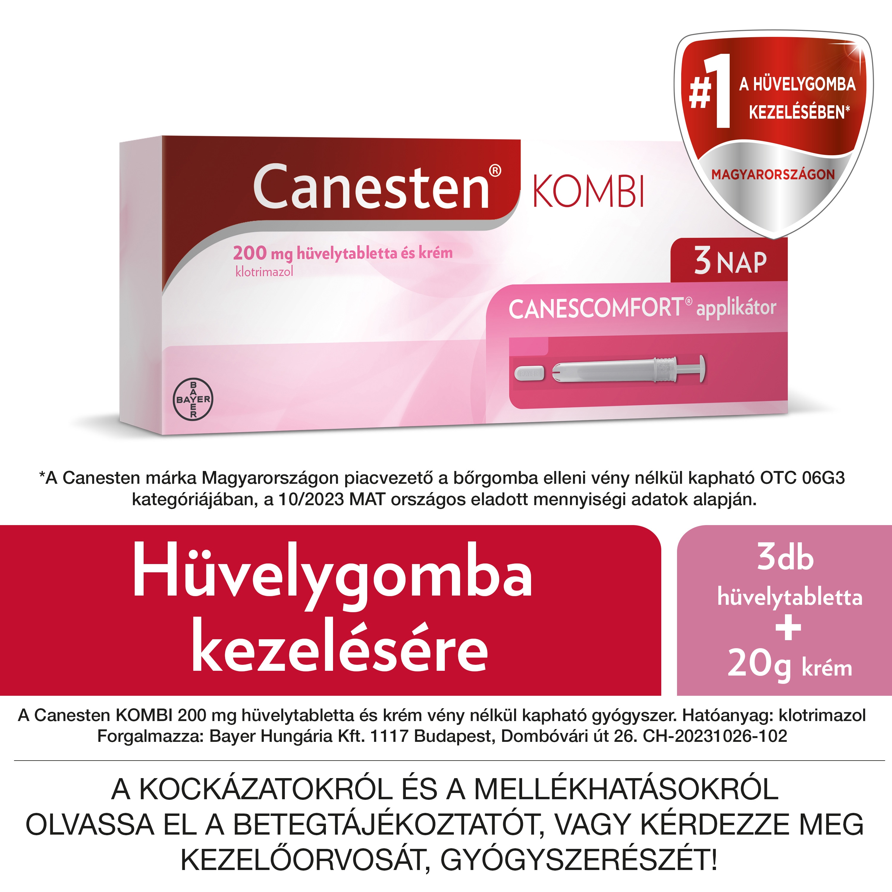 Canesten KOMBI 200 mg hüvelytabletta és krémCanesten KOMBI 200 mg hüvelytabletta és krém